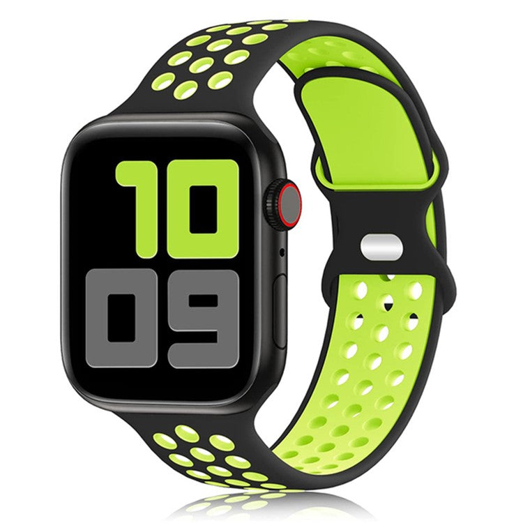KALEBOL For Apple Watch Series 10 42mm / 9 8 7 41mm / SE (2023) SE (2022) SE 6 5 4 40mm / 3 2 1 38mm Sporty Silicone Watch Band - Black+Fluorescent Yellow