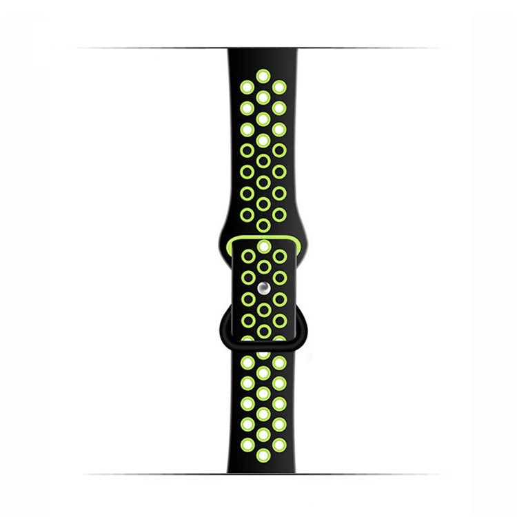 KALEBOL For Apple Watch Series 10 42mm / 9 8 7 41mm / SE (2023) SE (2022) SE 6 5 4 40mm / 3 2 1 38mm Sporty Silicone Watch Band - Black+Fluorescent Yellow