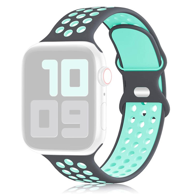 KALEBOL For Apple Watch Series 10 42mm / 9 8 7 41mm / SE (2023) SE (2022) SE 6 5 4 40mm / 3 2 1 38mm Sporty Silicone Watch Band - Grey+Teal Green