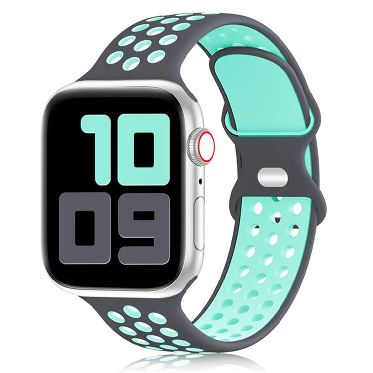 KALEBOL For Apple Watch Series 10 42mm / 9 8 7 41mm / SE (2023) SE (2022) SE 6 5 4 40mm / 3 2 1 38mm Sporty Silicone Watch Band - Grey+Teal Green