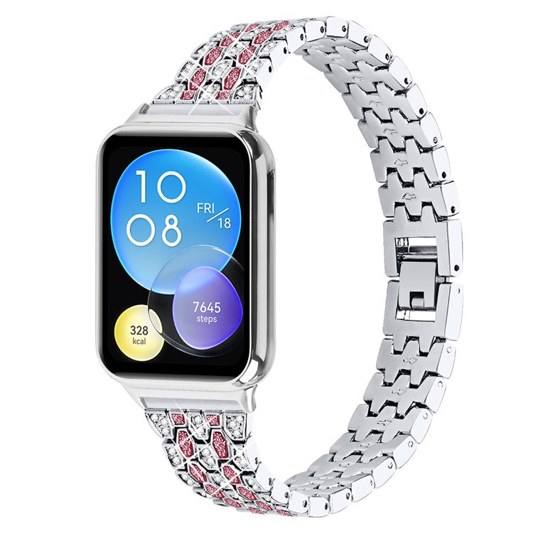 For Xiaomi Smart Band 8 Pro 3 Rows Rhinestone Zinc Alloy Watch Band Women Replacement Strap - Silver+Rose