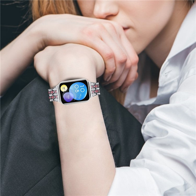 For Xiaomi Smart Band 8 Pro 3 Rows Rhinestone Zinc Alloy Watch Band Women Replacement Strap - Silver+Rose