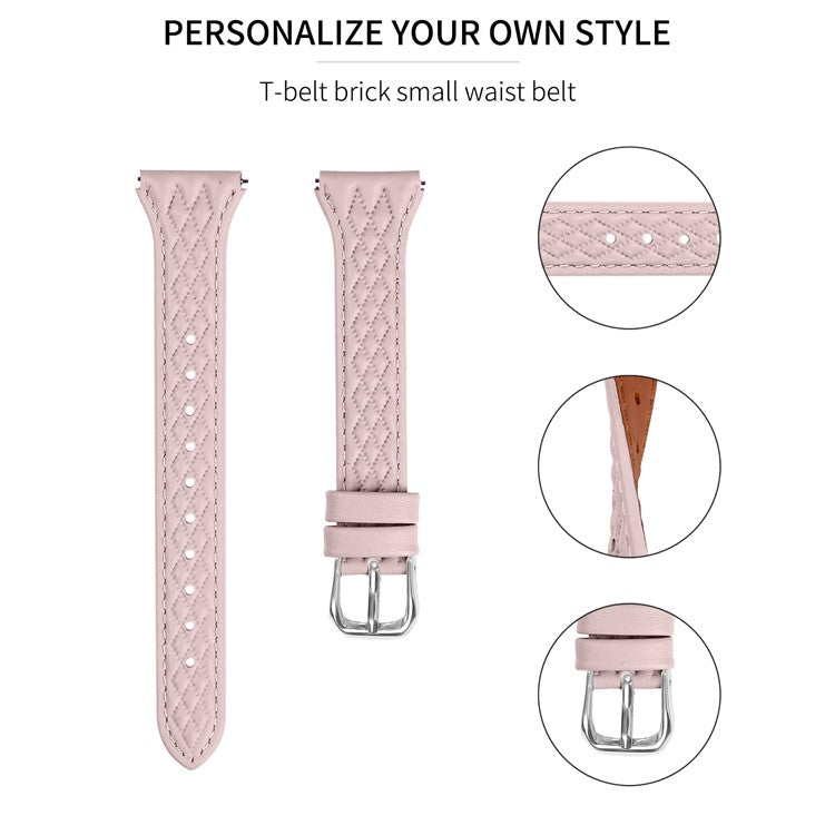 For Garmin Vivomove HR / Vivomove Rhombus Design Top-layer Cow Leather Watch Bracelet Band - Pink