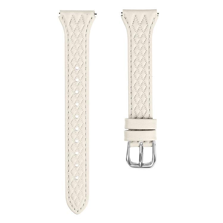 For TicWatch 2 / E / C2 (Black / Silver Dial) Genuine Cow Leather Rhombus Imprinted Watchband - Apricot