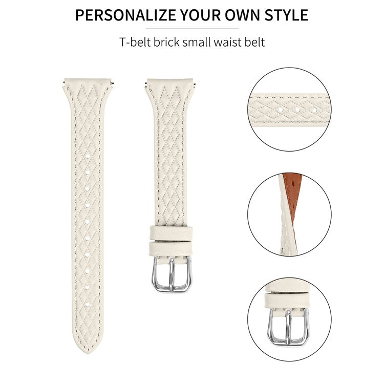 For TicWatch 2 / E / C2 (Black / Silver Dial) Genuine Cow Leather Rhombus Imprinted Watchband - Apricot