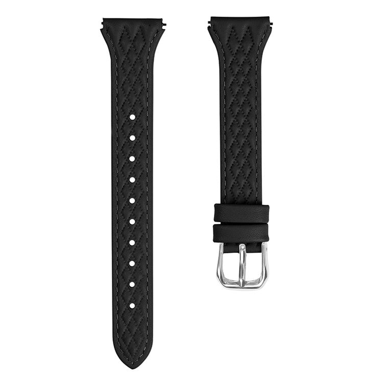 For LG Watch Sport Replacement Band Rhombus Imprinted Genuine Cow Leather Watch Strap - Black