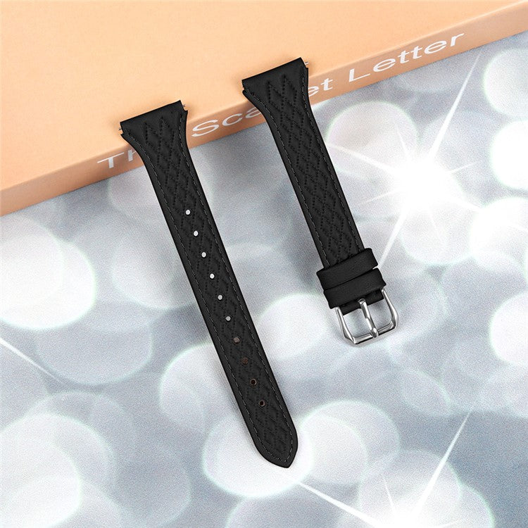 For LG Watch Sport Replacement Band Rhombus Imprinted Genuine Cow Leather Watch Strap - Black