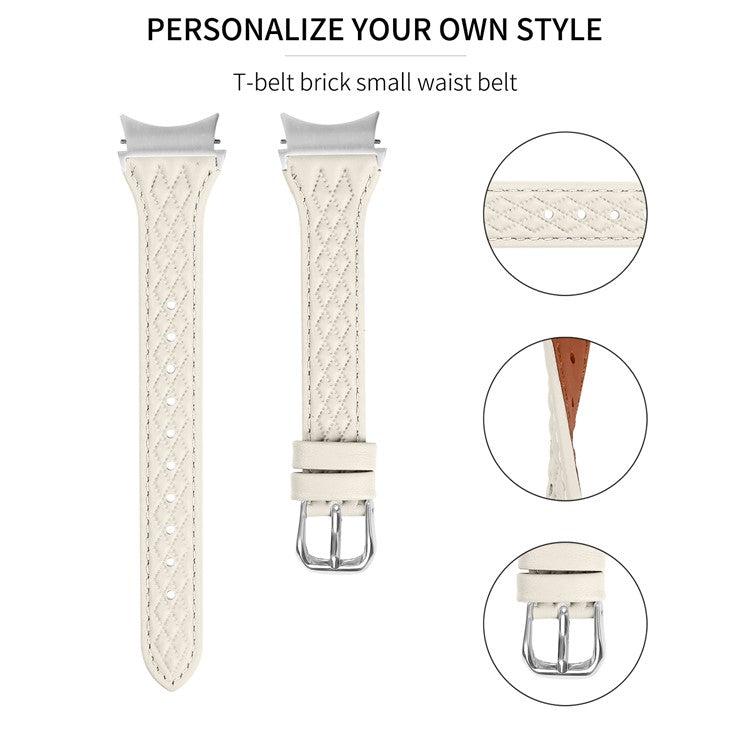 For Samsung Galaxy Watch6 40mm / 44mm / Watch6 Classic 43mm / 47mm Watch Strap Top-Layer Cow Leather Watchband - Apricot