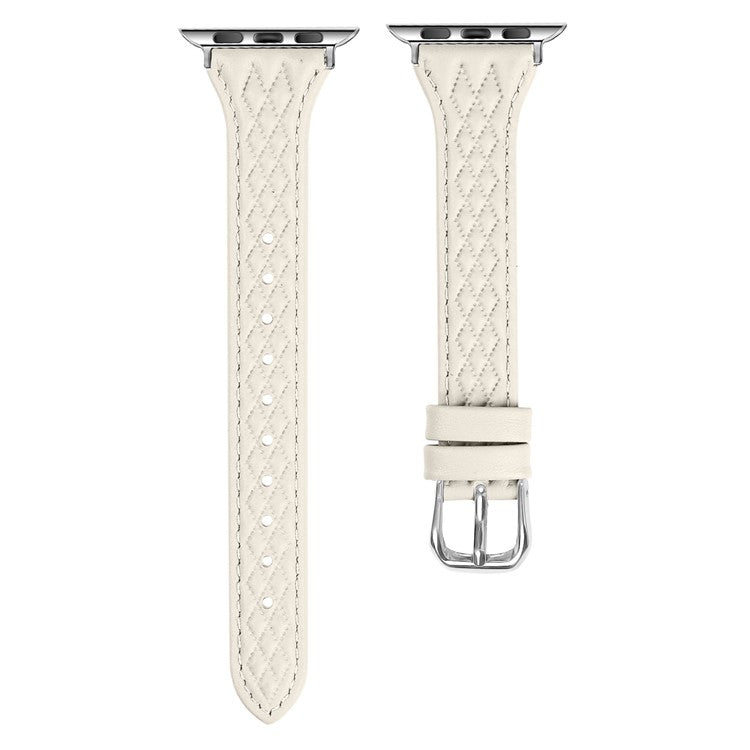 For Apple Watch Series 10 42mm / 9 8 7 41mm / SE (2023) SE (2022) SE 6 5 4 40mm / 3 2 1 38mm Watch Band Top-Layer Cow Leather Strap - Apricot