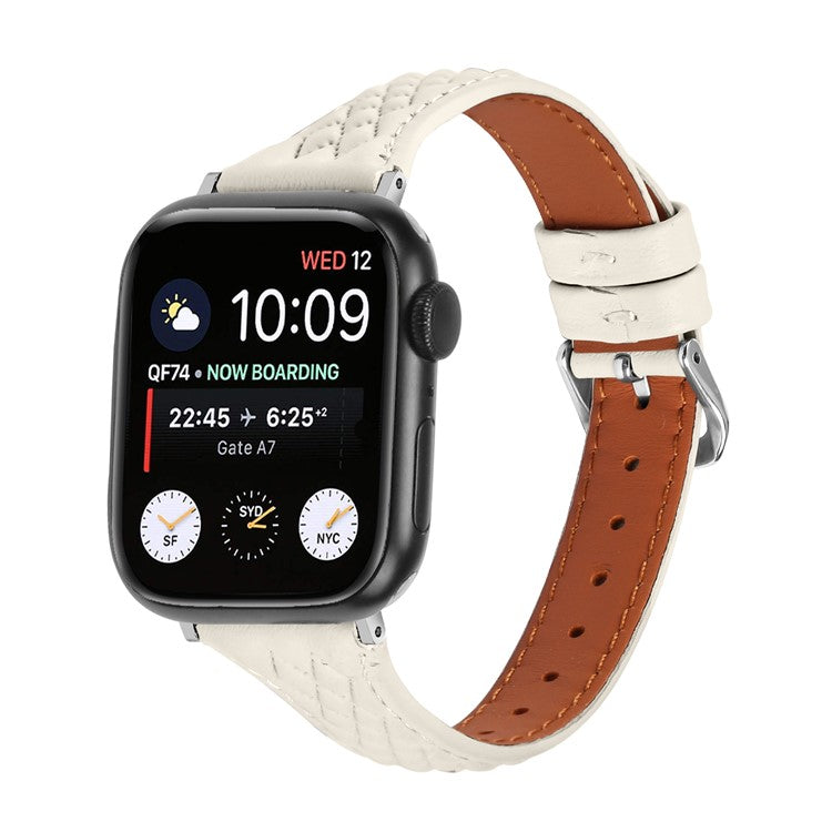 For Apple Watch Series 10 42mm / 9 8 7 41mm / SE (2023) SE (2022) SE 6 5 4 40mm / 3 2 1 38mm Watch Band Top-Layer Cow Leather Strap - Apricot