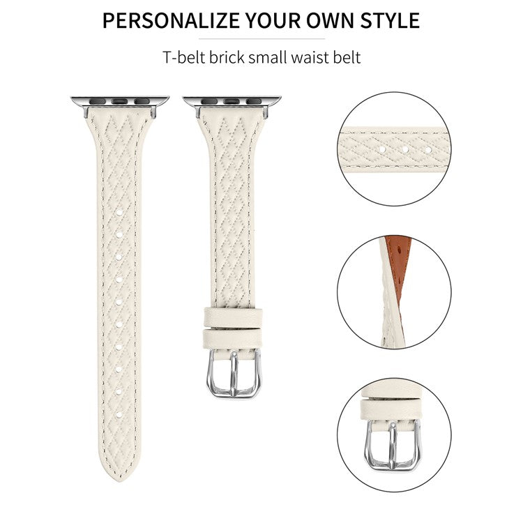 For Apple Watch Series 10 42mm / 9 8 7 41mm / SE (2023) SE (2022) SE 6 5 4 40mm / 3 2 1 38mm Watch Band Top-Layer Cow Leather Strap - Apricot