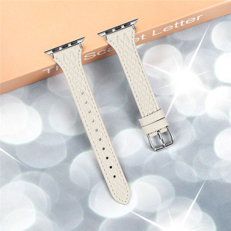 For Apple Watch Series 10 42mm / 9 8 7 41mm / SE (2023) SE (2022) SE 6 5 4 40mm / 3 2 1 38mm Watch Band Top-Layer Cow Leather Strap - Apricot