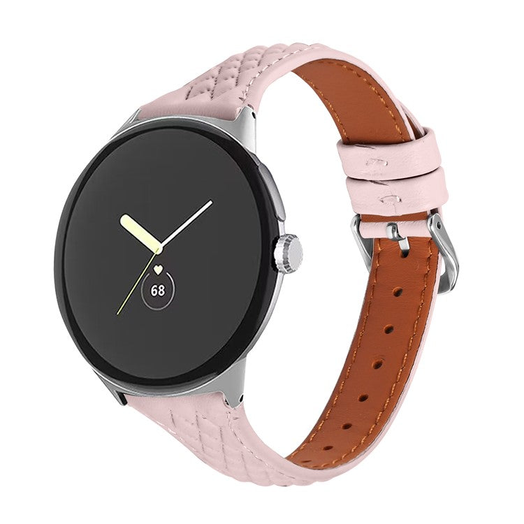 For Google Pixel Watch / Watch 2 Watch Strap Top-Layer Cow Leather Watch Band - Pink