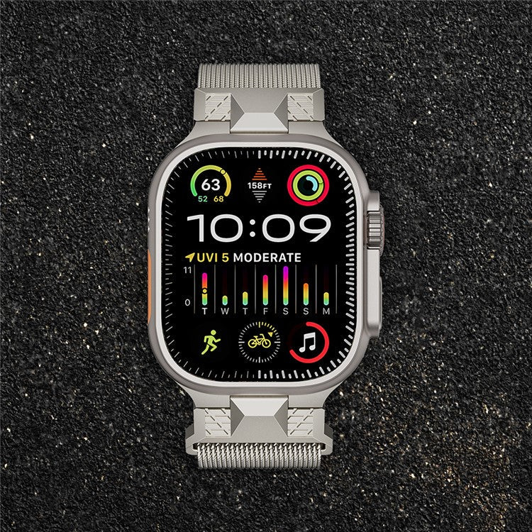 For Apple Watch 10 46mm / Ultra 2 / Ultra 49mm / 9 8 7 45mm / SE (2023) SE (2022) SE 6 5 4 44mm / 3 2 1 42mm Milanese Metal Watch Band - Starlight