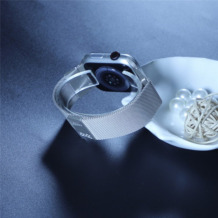 For Apple Watch 10 46mm / Ultra 2 / Ultra 49mm / 9 8 7 45mm / SE (2023) SE (2022) SE 6 5 4 44mm / 3 2 1 42mm Milanese Metal Watch Band - Starlight