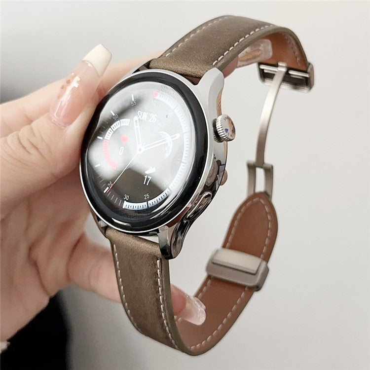 For Samsung Galaxy Watch3 45mm / Huawei Watch 4 Band 22mm Genuine Cow Leather Watch Strap - Matte Olive