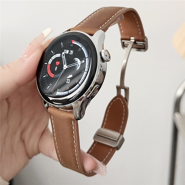 For Samsung Galaxy Watch3 45mm / Huawei Watch 4 Band 22mm Genuine Cow Leather Watch Strap - Matte Brown