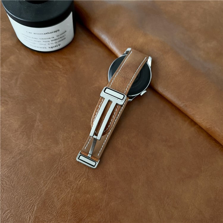 For Samsung Galaxy Watch3 45mm / Huawei Watch 4 Band 22mm Genuine Cow Leather Watch Strap - Matte Brown