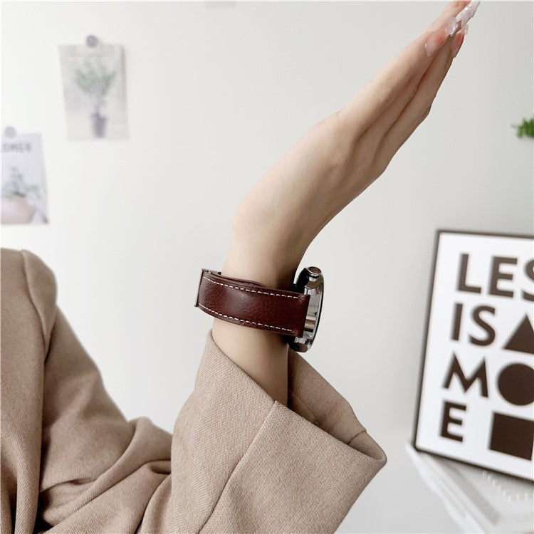 For Samsung Galaxy Watch3 45mm / Huawei Watch 4 Band 22mm Genuine Cow Leather Watch Strap - Matte Brown
