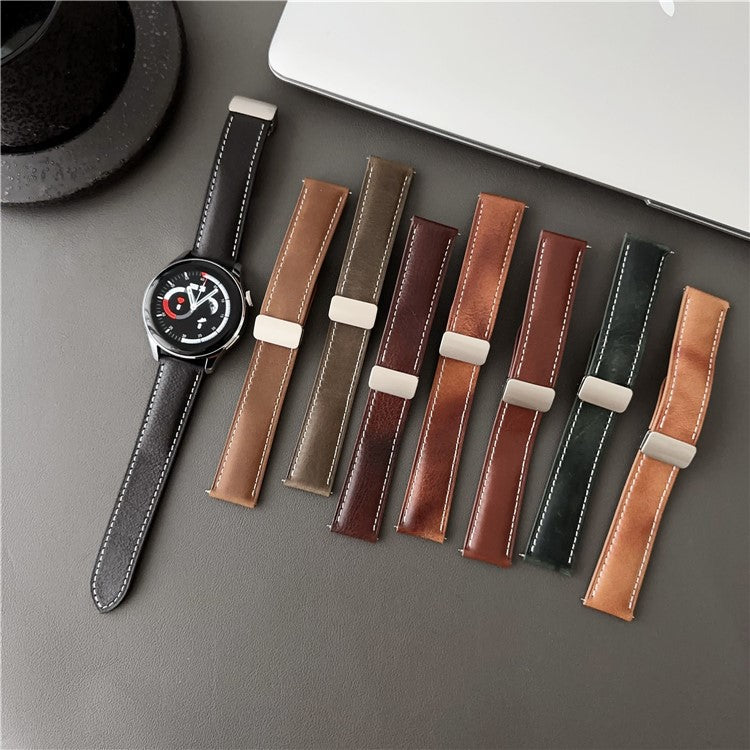 For Samsung Galaxy Watch3 45mm / Huawei Watch 4 Band 22mm Genuine Cow Leather Watch Strap - Matte Brown