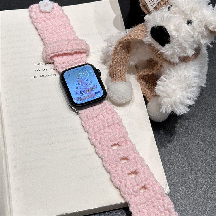 For Apple Watch Series 10 42mm / 9 8 7 41mm / SE (2023) SE (2022) SE 6 5 4 40mm / 3 2 1 38mm Velvet Cotton Watch Band - Pink