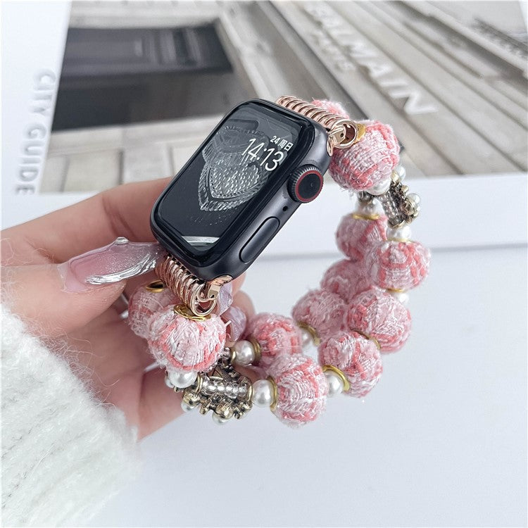 For Apple Watch 10 46mm / Ultra 2 / Ultra 49mm / 9 8 7 45mm / SE (2023) SE (2022) SE 6 5 4 44mm / 3 2 1 42mm Beaded Bracelet Strap - Pink