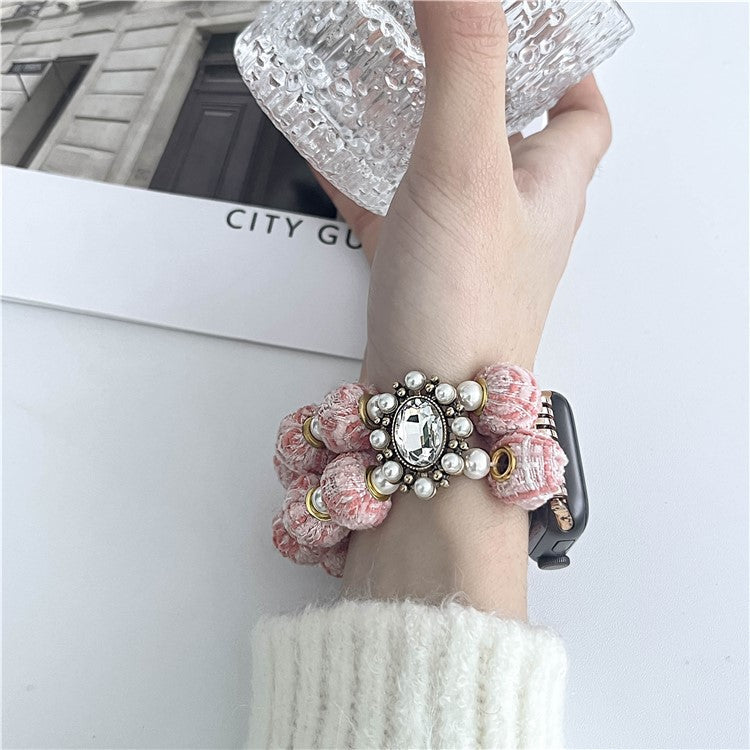 For Apple Watch 10 46mm / Ultra 2 / Ultra 49mm / 9 8 7 45mm / SE (2023) SE (2022) SE 6 5 4 44mm / 3 2 1 42mm Beaded Bracelet Strap - Pink