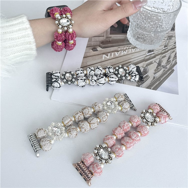 For Apple Watch 10 46mm / Ultra 2 / Ultra 49mm / 9 8 7 45mm / SE (2023) SE (2022) SE 6 5 4 44mm / 3 2 1 42mm Beaded Bracelet Strap - Pink