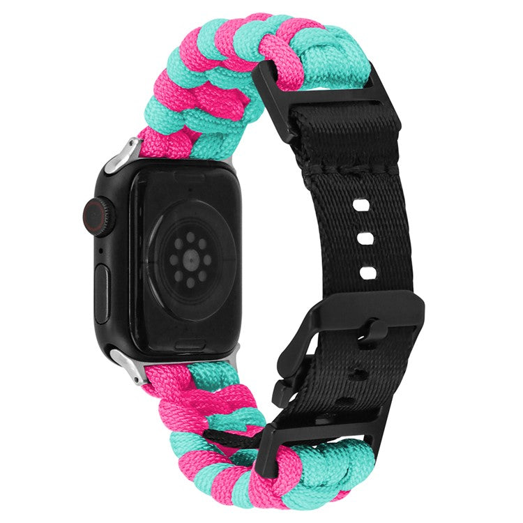For Apple Watch Series 10 42mm / 9 8 7 41mm / SE (2023) SE (2022) SE 6 5 4 40mm / 3 2 1 38mm Nylon Rope Watch Band Dual Color - Lake Blue+Pink