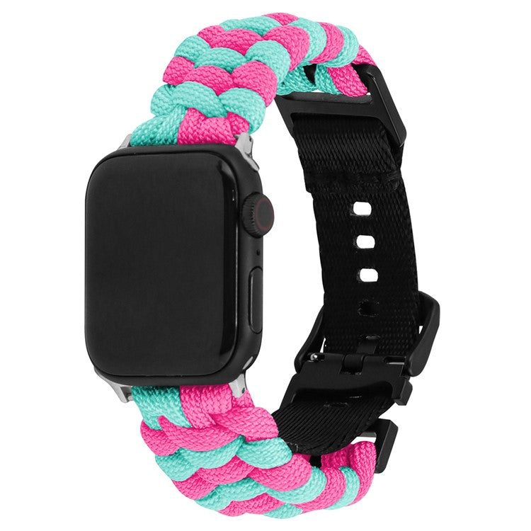 For Apple Watch Series 10 42mm / 9 8 7 41mm / SE (2023) SE (2022) SE 6 5 4 40mm / 3 2 1 38mm Nylon Rope Watch Band Dual Color - Lake Blue+Pink