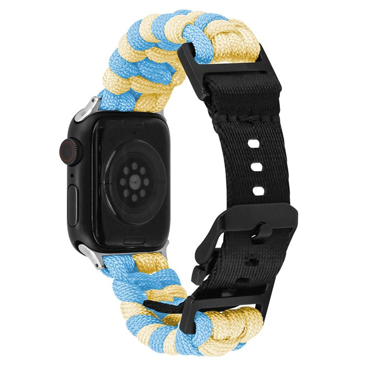 For Apple Watch Series 10 42mm / 9 8 7 41mm / SE (2023) SE (2022) SE 6 5 4 40mm / 3 2 1 38mm Nylon Rope Watch Band Dual Color - Sky Blue+Yellow