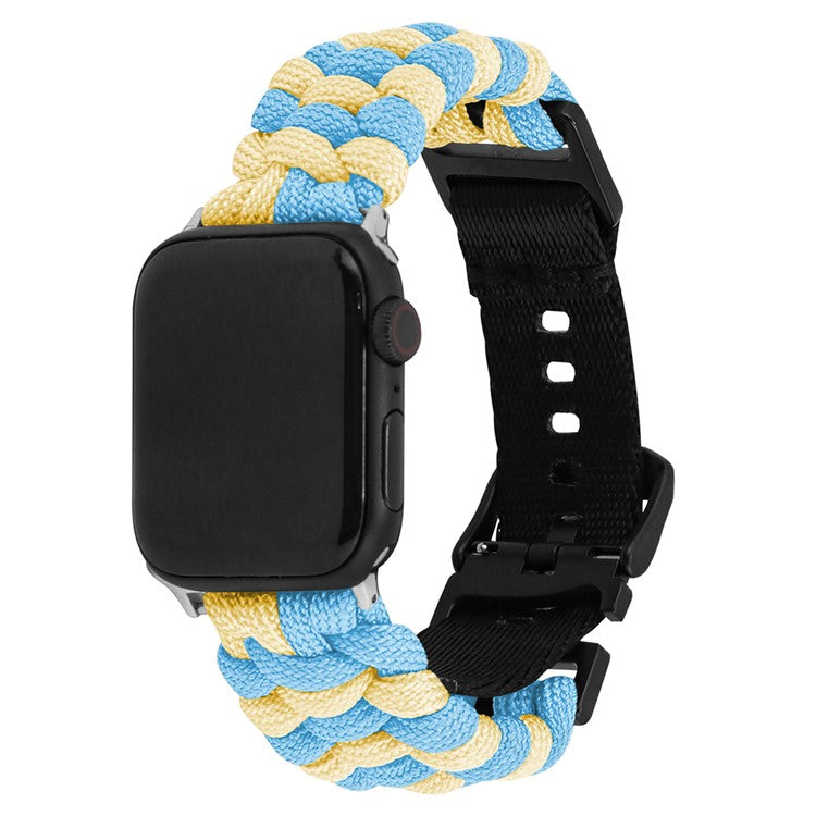 For Apple Watch Series 10 42mm / 9 8 7 41mm / SE (2023) SE (2022) SE 6 5 4 40mm / 3 2 1 38mm Nylon Rope Watch Band Dual Color - Sky Blue+Yellow