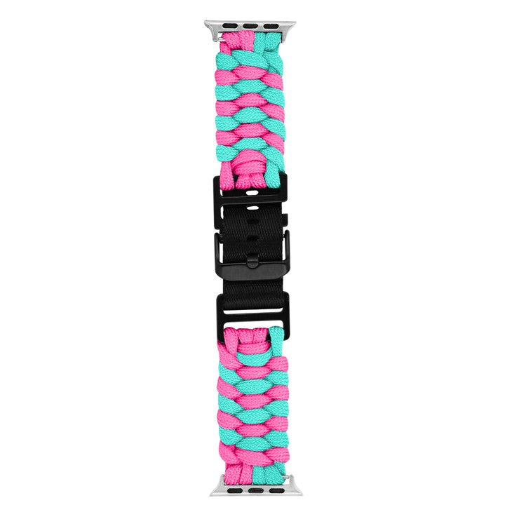 For Apple Watch 10 46mm / Ultra 2 / Ultra 49mm / 9 8 7 45mm / SE (2023) SE (2022) SE 6 5 4 44mm / 3 2 1 42mm Watch Band Nylon Rope Strap - Lake Blue+Pink