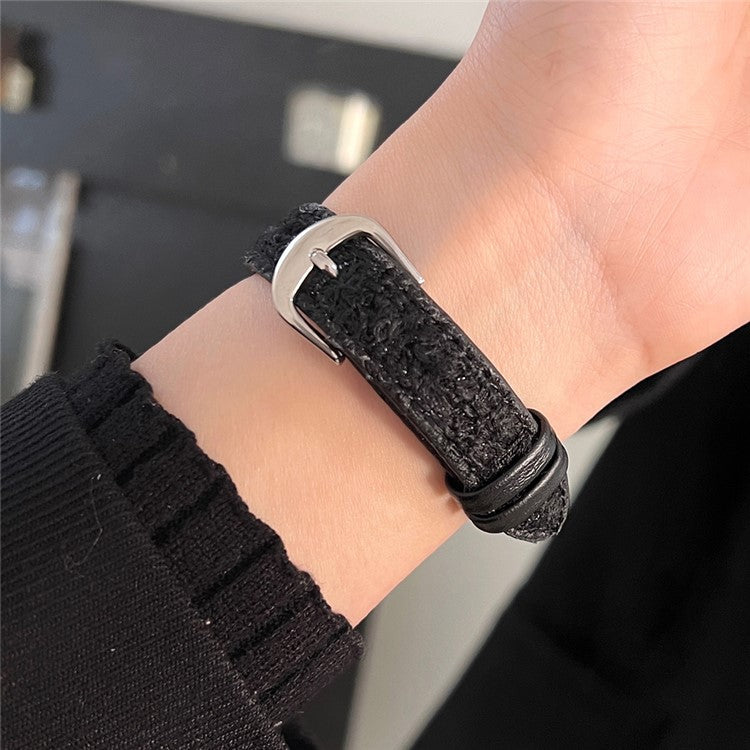 For Apple Watch 10 46mm / Ultra 2 / Ultra 49mm / 9 8 7 45mm / SE (2023) SE (2022) SE 6 5 4 44mm / 3 2 1 42mm Watch Strap Woolen+Leather - Black+Silver Buckle