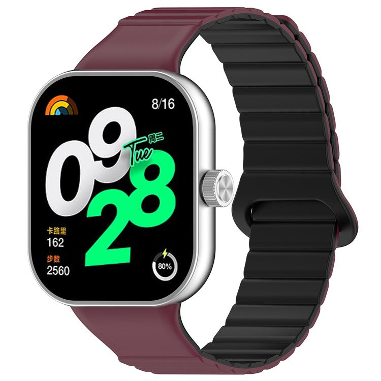 For Xiaomi Redmi Watch 4 / Smart Band 8 Pro Watch Band Dual Color Silicone Magnetic Wrist Strap - Wine Red+Black