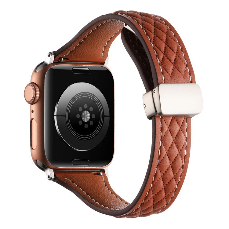 Genuine Cow Leather Band for Apple Watch 10 46mm / Ultra 2 / Ultra 49mm / 9 8 7 45mm / SE (2023) SE (2022) SE 6 5 4 44mm / 3 2 1 42mm Strap - Brown