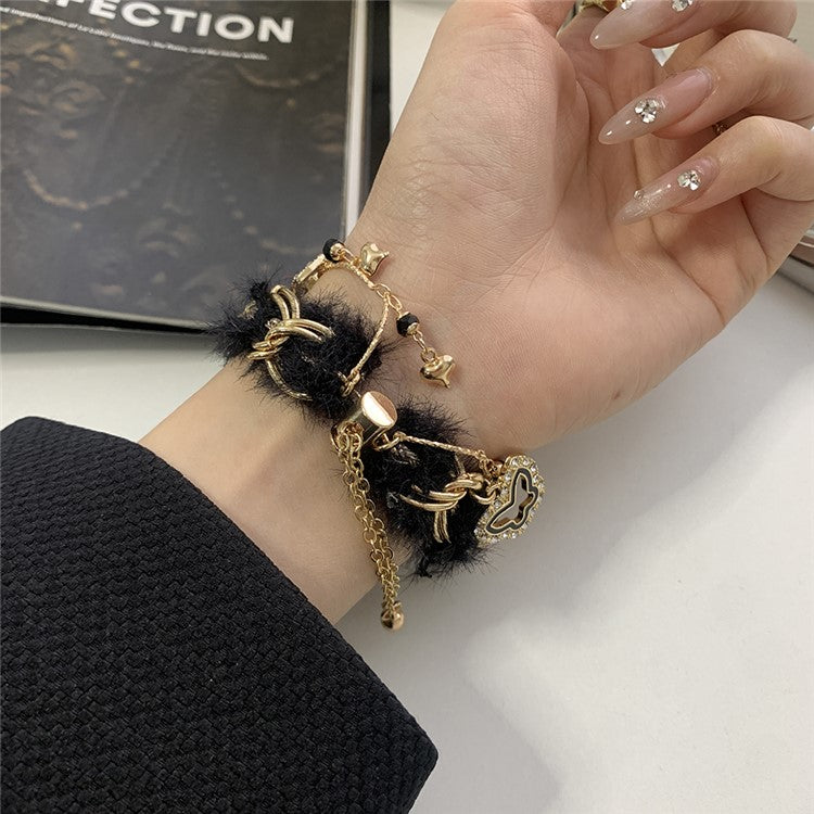 For Apple Watch Series 10 42mm / 9 8 7 41mm / 6 5 4 SE (2022) SE (2023) SE 40mm / 3 2 1 38mm Adjustable Plush Watch Strap - Black+Gold