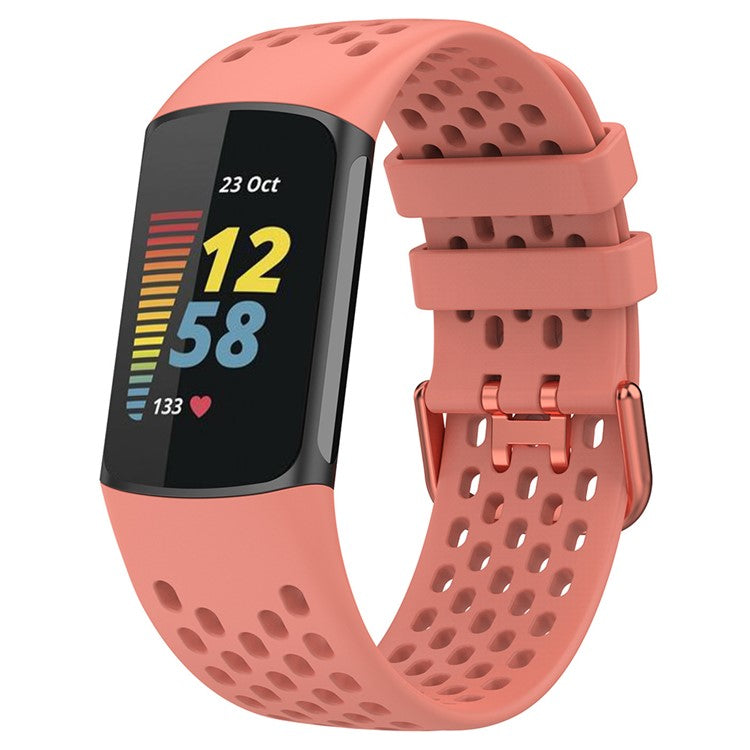 For Fitbit Charge 6 / Charge 5 Replacement Wrist Band Breathable Silicone Smartwatch Strap - Pink