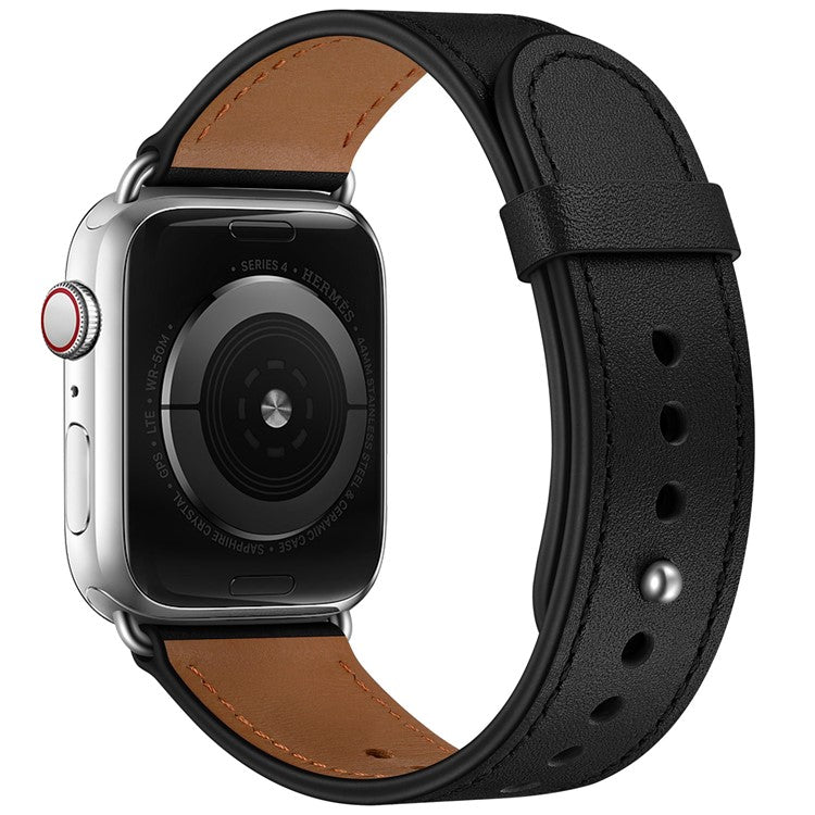 For Apple Watch Series 10 42mm / 9 8 7 41mm / SE (2023) SE (2022) SE 6 5 4 40mm / 3 2 1 38mm Wrist Strap - Black+Silver Rivet