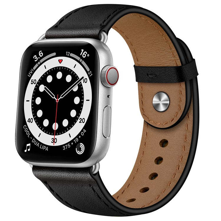 For Apple Watch Series 10 42mm / 9 8 7 41mm / SE (2023) SE (2022) SE 6 5 4 40mm / 3 2 1 38mm Wrist Strap - Black+Silver Rivet