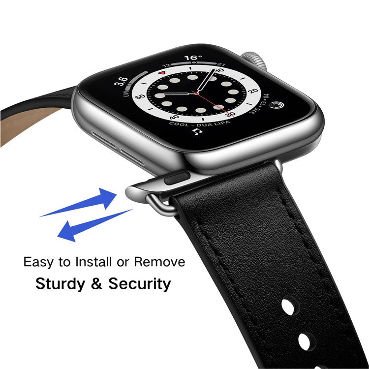 For Apple Watch Series 10 42mm / 9 8 7 41mm / SE (2023) SE (2022) SE 6 5 4 40mm / 3 2 1 38mm Wrist Strap - Black+Silver Rivet