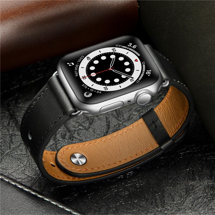 For Apple Watch Series 10 42mm / 9 8 7 41mm / SE (2023) SE (2022) SE 6 5 4 40mm / 3 2 1 38mm Wrist Strap - Black+Silver Rivet