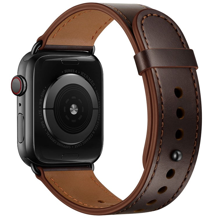 For Apple Watch 10 46mm / Ultra 2 / Ultra 49mm / 9 8 7 45mm / SE (2023) SE (2022) SE 6 5 4 44mm / 3 2 1 42mm Watch Band Strap - Dark Brown+Smooth Texture