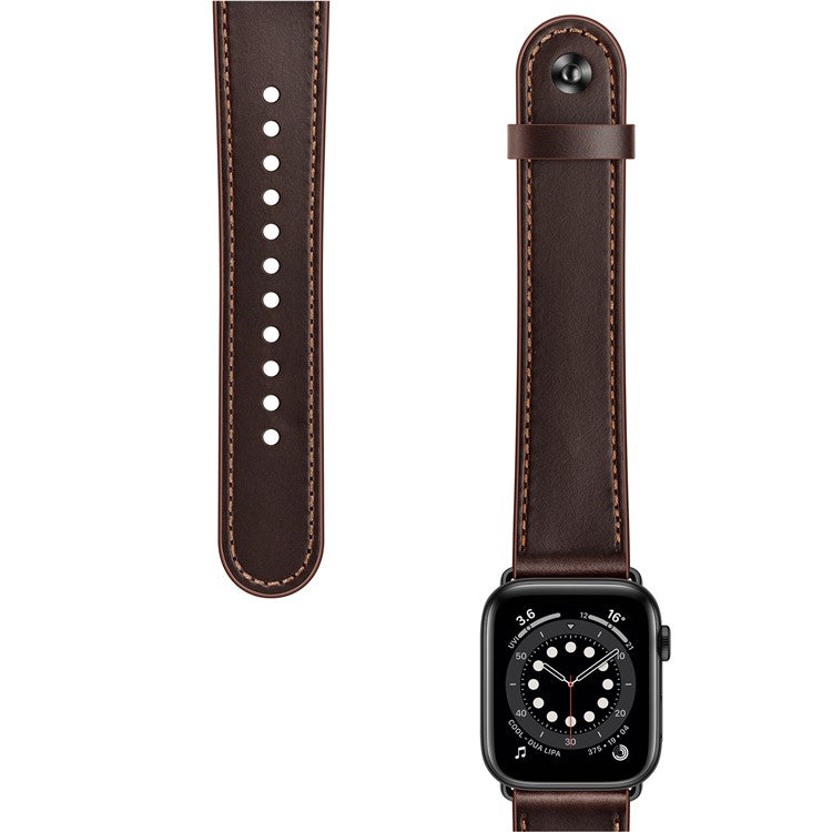 For Apple Watch 10 46mm / Ultra 2 / Ultra 49mm / 9 8 7 45mm / SE (2023) SE (2022) SE 6 5 4 44mm / 3 2 1 42mm Watch Band Strap - Dark Brown+Smooth Texture
