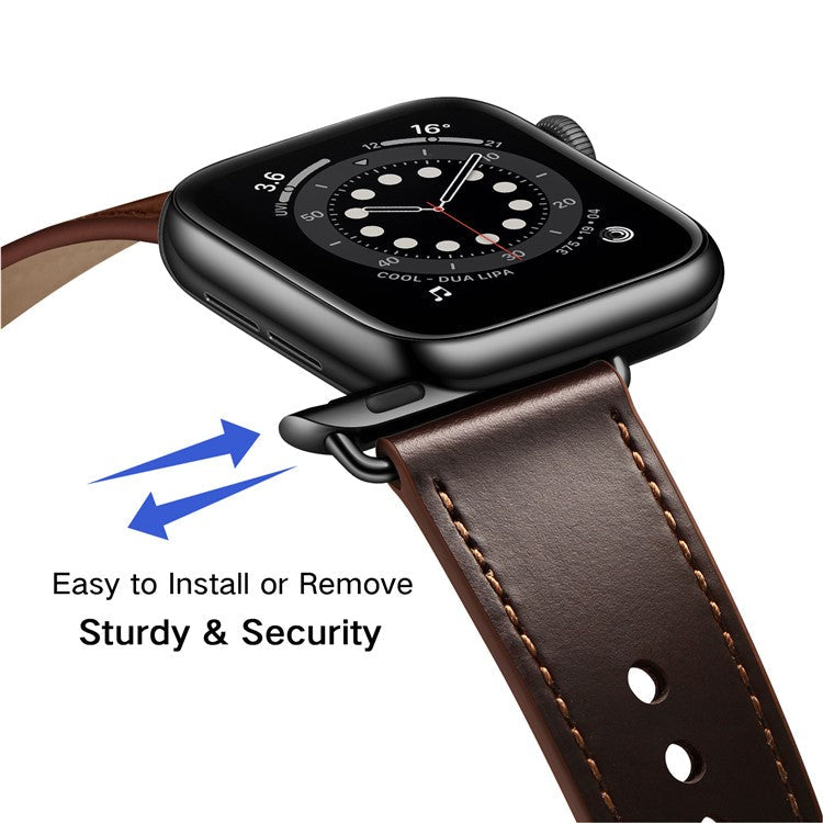 For Apple Watch 10 46mm / Ultra 2 / Ultra 49mm / 9 8 7 45mm / SE (2023) SE (2022) SE 6 5 4 44mm / 3 2 1 42mm Watch Band Strap - Dark Brown+Smooth Texture
