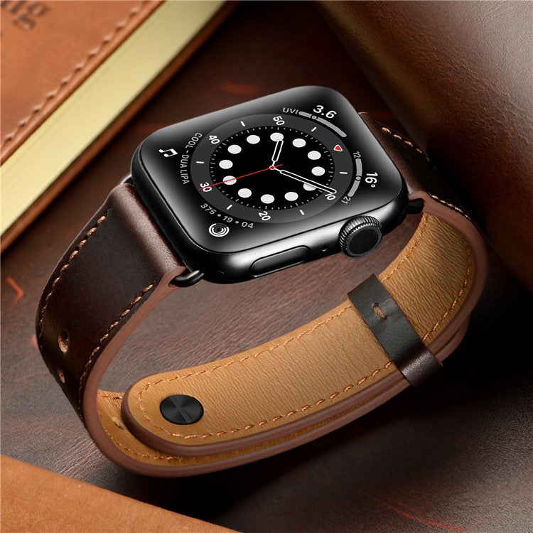 For Apple Watch 10 46mm / Ultra 2 / Ultra 49mm / 9 8 7 45mm / SE (2023) SE (2022) SE 6 5 4 44mm / 3 2 1 42mm Watch Band Strap - Dark Brown+Smooth Texture