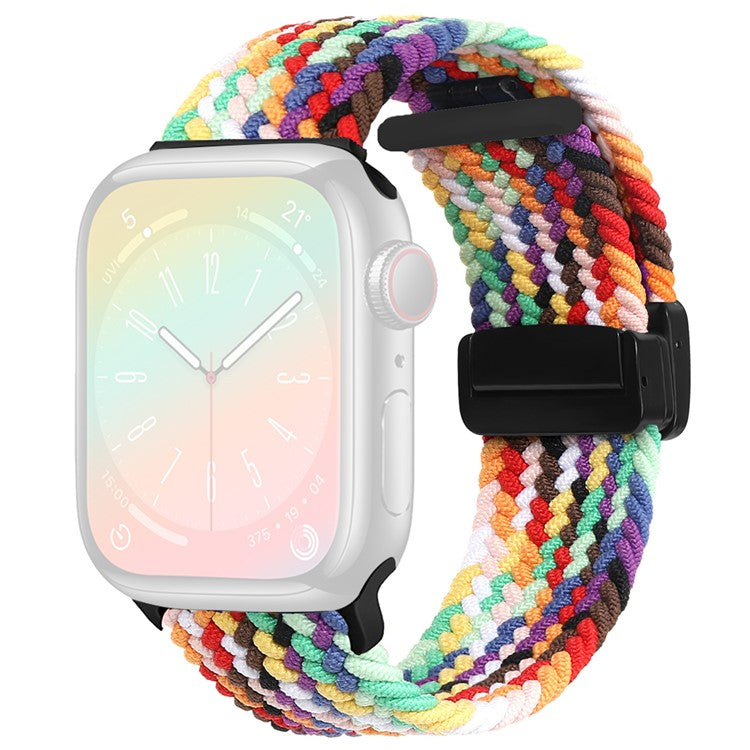 For Apple Watch Series 10 42mm / 9 8 7 41mm / SE (2023) SE (2022) SE 6 5 4 40mm / 3 2 1 38mm Nylon Watch Band Magnetic Strap - Rainbow