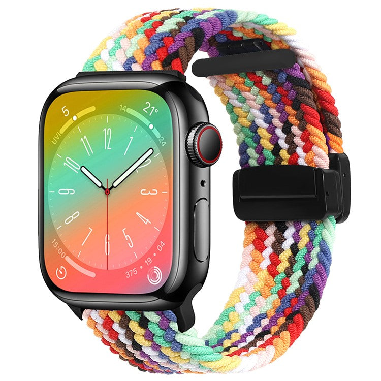 For Apple Watch Series 10 42mm / 9 8 7 41mm / SE (2023) SE (2022) SE 6 5 4 40mm / 3 2 1 38mm Nylon Watch Band Magnetic Strap - Rainbow