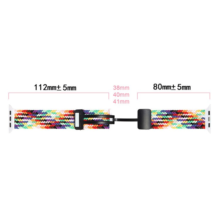 For Apple Watch Series 10 42mm / 9 8 7 41mm / SE (2023) SE (2022) SE 6 5 4 40mm / 3 2 1 38mm Nylon Watch Band Magnetic Strap - Starlight Colorful