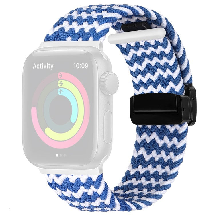 For Apple Watch Series 10 42mm / 9 8 7 41mm / SE (2023) SE (2022) SE 6 5 4 40mm / 3 2 1 38mm Nylon Watch Band Magnetic Strap - Wave / Blue+White